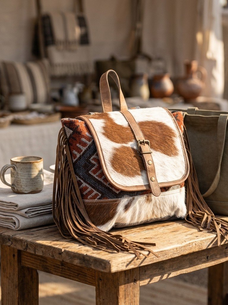 Dust Of The Desert Western Fringe Hide Tote Backpack